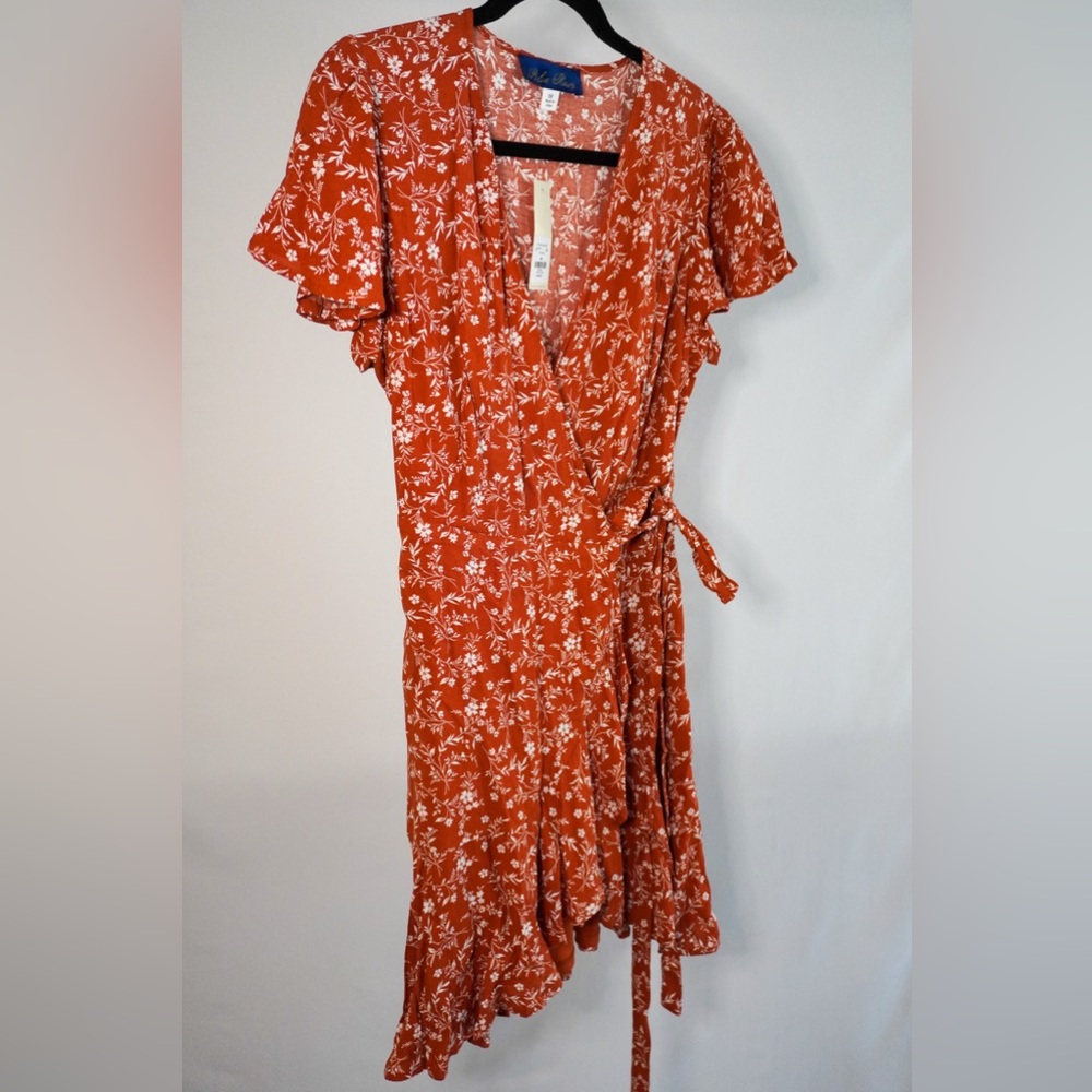 Francesca's Collections Red and White Ruffled Wrap Midi Dress